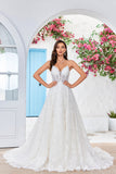 Charming A Line Spaghetti Straps Apricot Long Wedding Dress with Sweep Train
