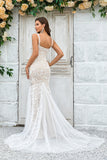 Mermaid Ivory Sweep Train Wedding Dress with Lace