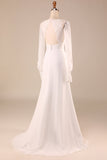 Ivory Long Sleeves Boho Chiffon Open Back Wedding Dress