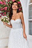 Ivory Strapless Corset Tea-Length Wedding Dress with Lace