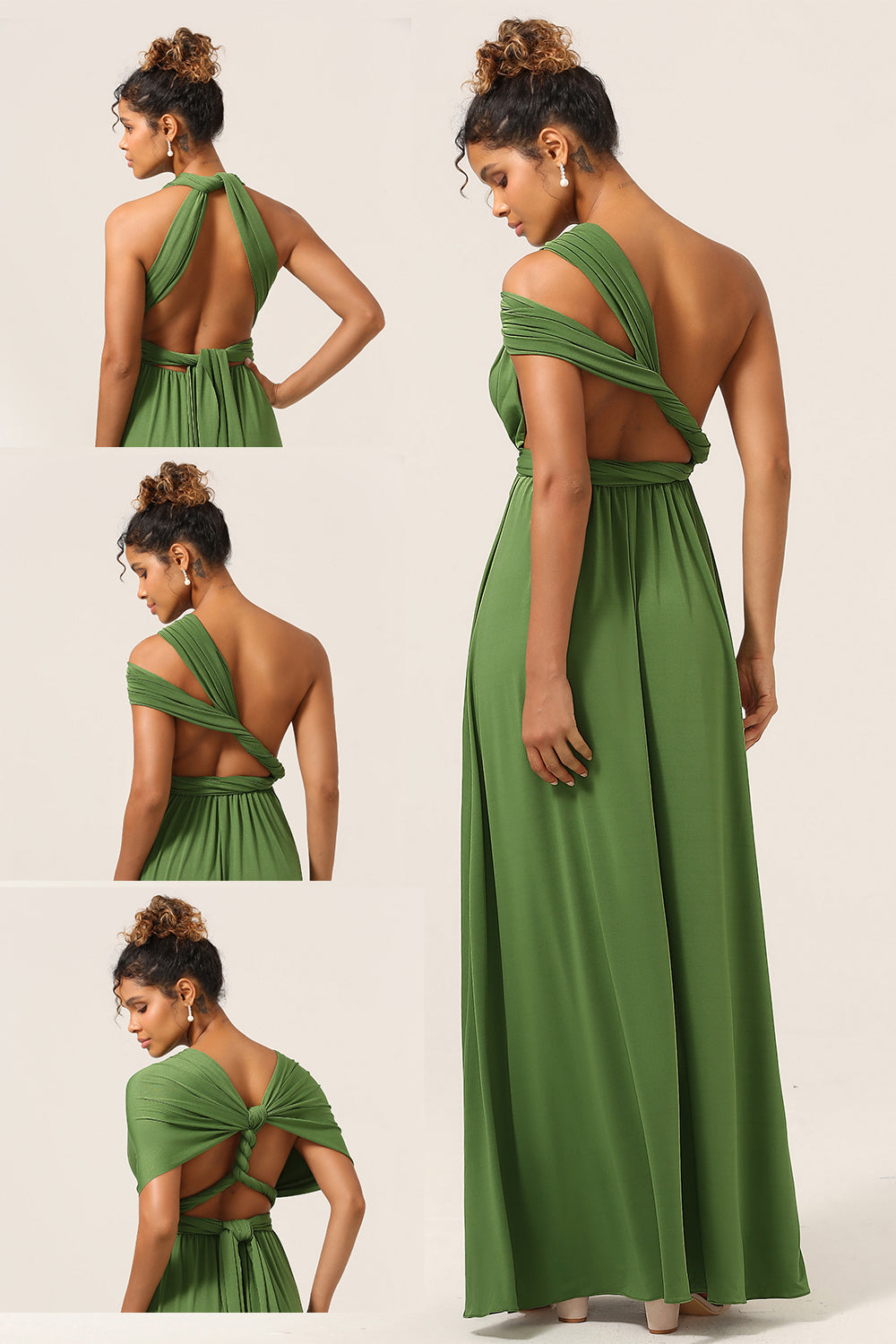 Zapaka Women Olive Green Spandex Convertible Wear Long Bridesmaid Dress Ruched Bridal Party Dress ZAPAKA NZ Zapaka Women Olive Green Spandex Convertible Wear Long Bridesmaid Dress Ruched Bridal Party Dress ZAPAKA NZ