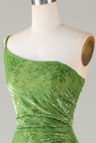 Mermaid One Shoulder Velvet Olive Bridesmaid Dress