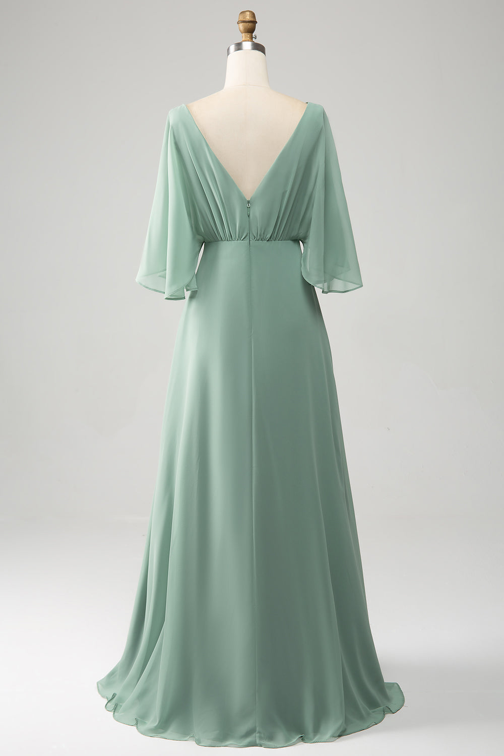 Zapaka Women Matcha Long Chiffon Bridesmaid Dress with Slit Batwing Sleeves A-Line Wedding Guest Dress ZAPAKA NZ Zapaka Women Matcha Long Chiffon Bridesmaid Dress with Slit Batwing Sleeves A-Line Wedding Guest Dress ZAPAKA NZ