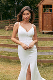 Simple Mermaid Ivory Button Wedding Dress with Slit