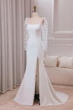 Ivory Trumpet Sweep Train Long Sleeves Bridal Dress with 3D Appliques