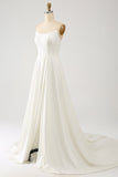 Ivory A Line Long Chiffon Wedding Dress With 3D Butterflies Long Sleeves