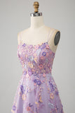 Mauve A-Line Spaghetti Straps Long Ball Dress with Appliques