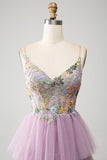 Mauve A-Line Corset Tiered Long Ball Dress With Appliques