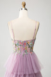 Mauve A-Line Corset Tiered Long Ball Dress With Appliques