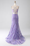 Mermaid Lace-Up Back Lilac Sequins Ball Dress with Slit