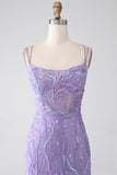 Mermaid Lace-Up Back Lilac Sequins Ball Dress with Slit