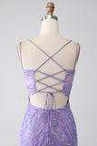 Mermaid Lace-Up Back Lilac Sequins Ball Dress with Slit