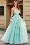 Mint Ball-Gown Detachable Sleeves Beaded Ball Dresses With Appliques