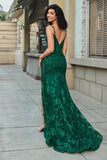 Stylish Mermaid Spaghetti Straps Dark Green Long Ball Dress with Appliques