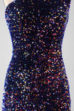 Black Mermaid One Shoulder Sequins Long Ball Dress with Slit