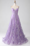 A-Line Spaghetti Straps Lilac Corset Ball Dress with Sequins