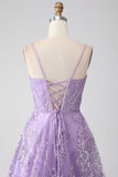 A-Line Spaghetti Straps Lilac Corset Ball Dress with Sequins