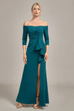 Dark Green Mermaid Off The Shoulder Cascading Ruffled Mother Of The Bride Dress
