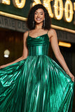 Sparkly A-line Dark Green Corset Ball Dress with Slit