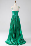 A Line Dark Green Spaghetti Straps Corset Long Ball Dress with Slit