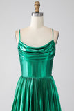 A Line Dark Green Spaghetti Straps Corset Long Ball Dress with Slit