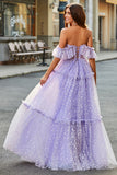 Off The Shoulder Lilac Corset A-Line Long Ball Dress
