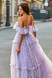 Off The Shoulder Lilac Corset A-Line Long Ball Dress