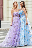 Gorgeous A Line Spaghetti Straps Lilac Long Prom Dress with 3D Flowers