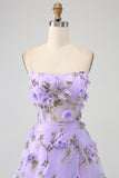 Lilac A-Line Spaghetti Straps Long Ball Dress with 3D Flowers