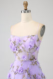 Lilac A-Line Spaghetti Straps Long Ball Dress with 3D Flowers