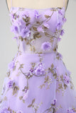 Lilac A-Line Spaghetti Straps Long Ball Dress with 3D Flowers