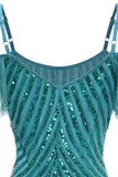 Sparkly Turquoise Tight Sequins Short Cocktail Dress with Fringes