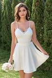 A Line Spaghetti Straps White Short Cocktail Dress with Keyhole