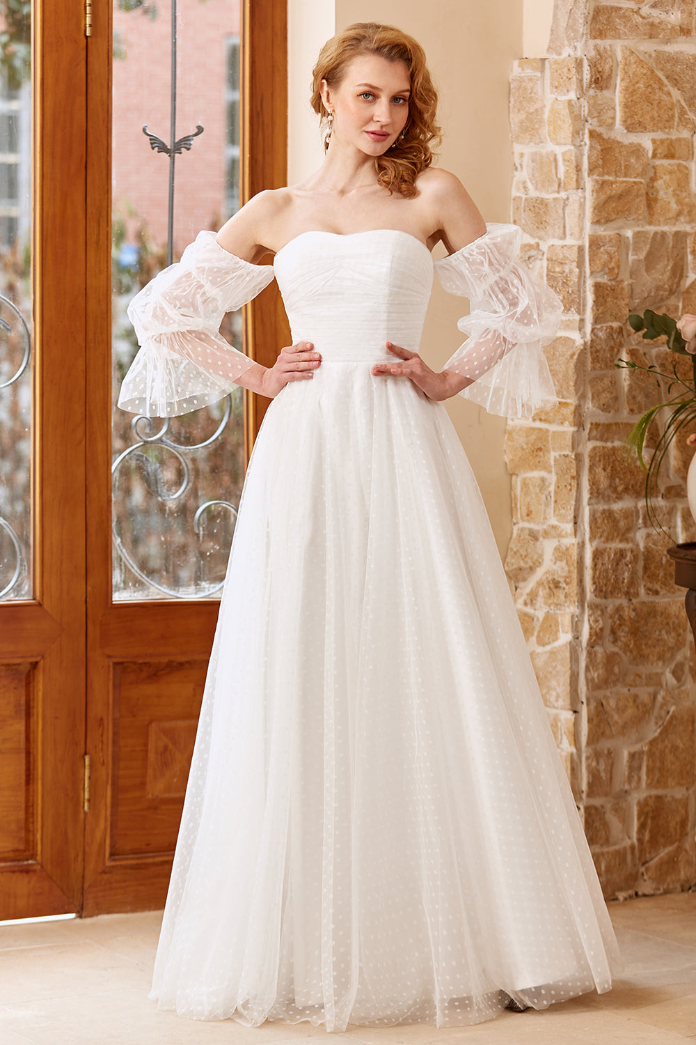 White Tulle Off Shoulder Wedding Dress