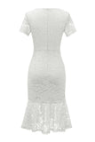 Sheath V Neck White Lace Bodycon Dress