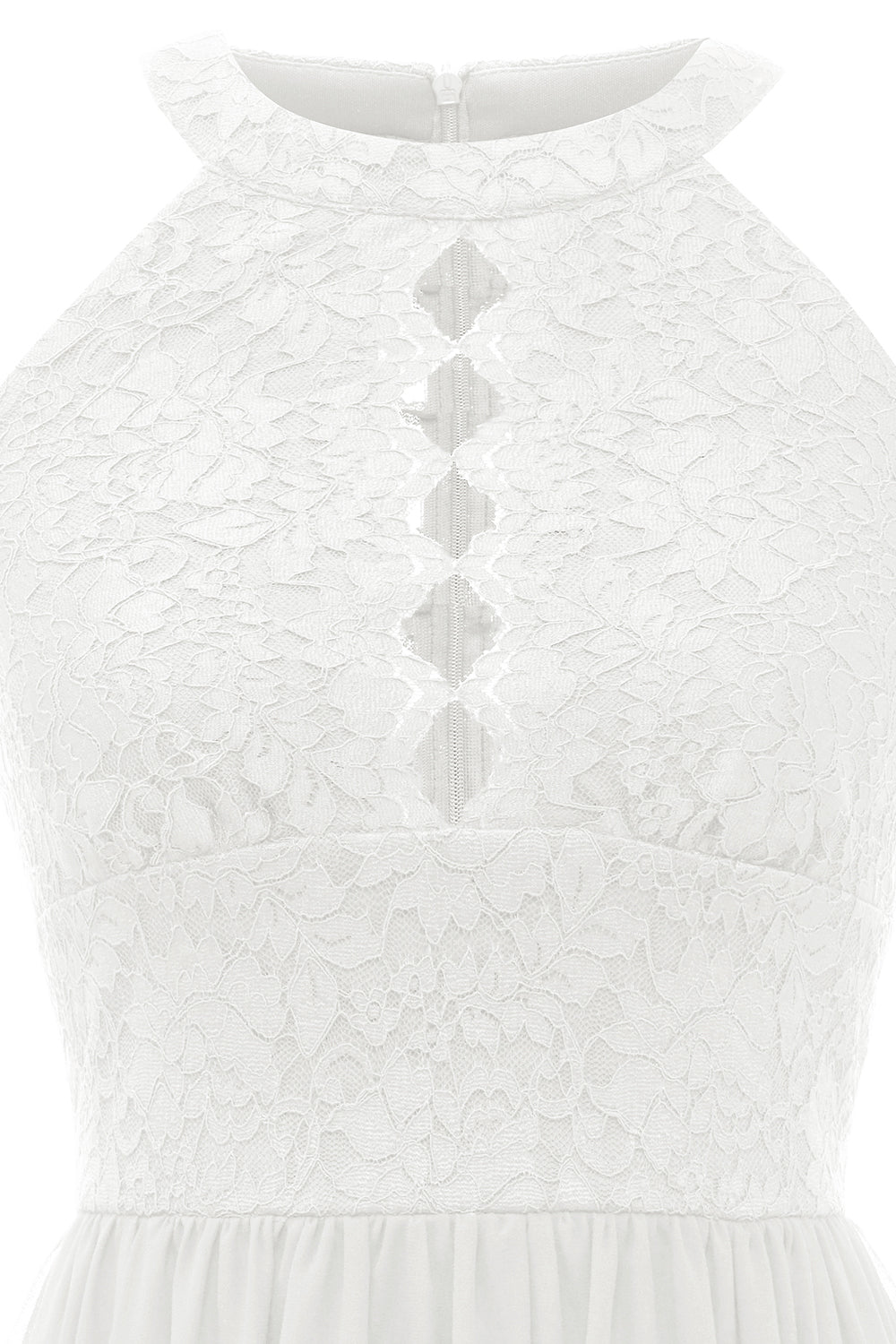 A Line Halter Neck White Lace Dress