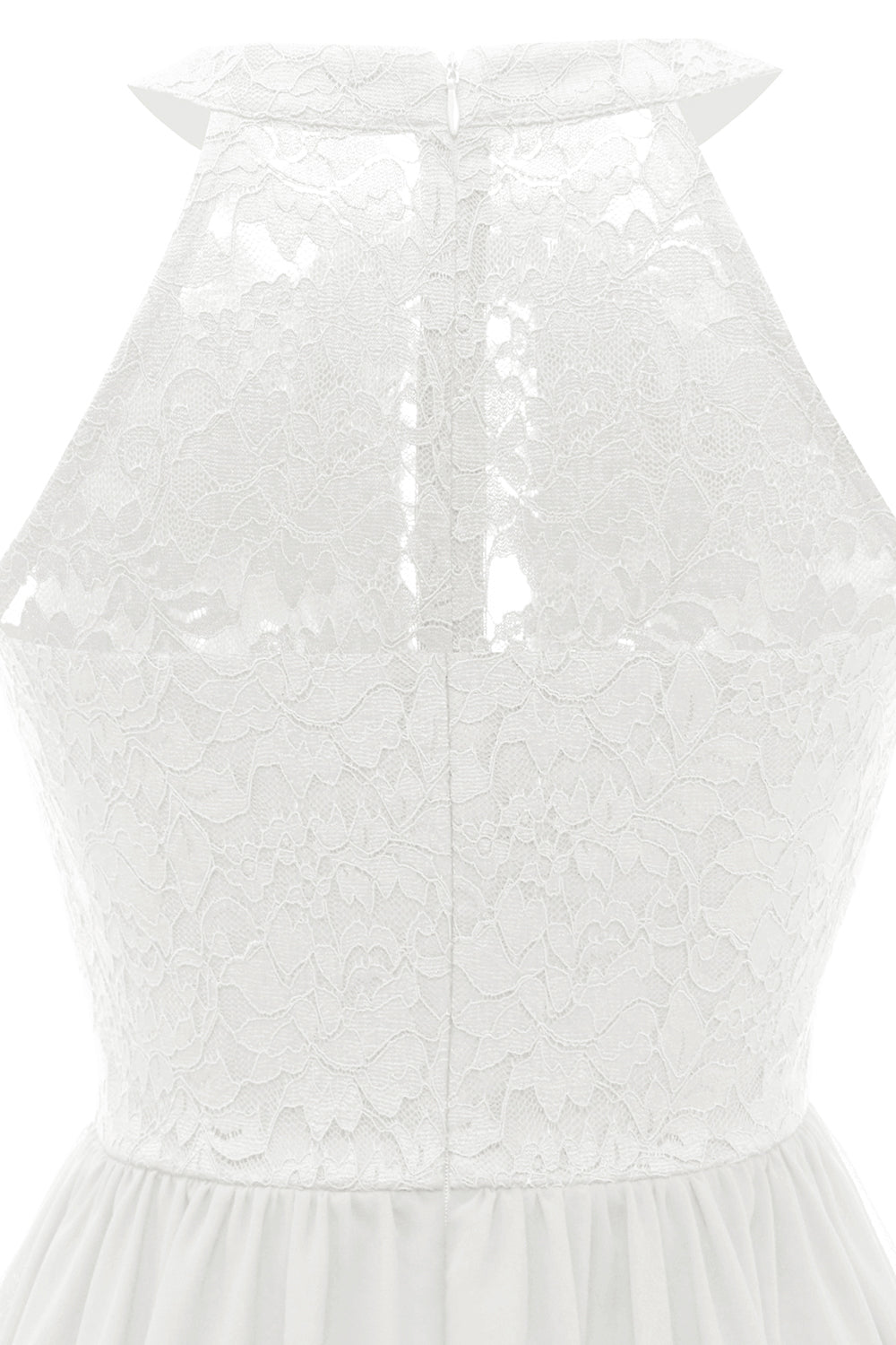 A Line Halter Neck White Lace Dress