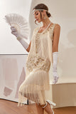 Champagne Gatsby 1920s Dress with Sequins and Fringes