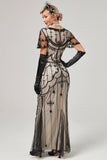 Ivory Mermaid Sequins Short Sleeve Long 1920s Flapper Dress