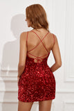 Red Sequins Tight Short Cocktail Dress