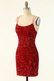 Red Sequins Tight Short Cocktail Dress