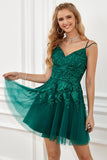 Dark Green Lace-Up A-Line Cocktail Dress