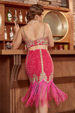 Two Pieces Fuchsia Gatsby 1920s Flapper Dress With Fringes