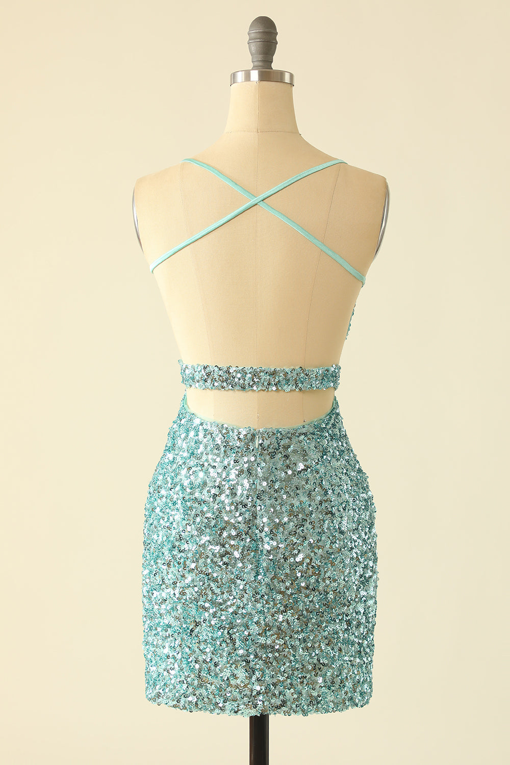 Blue Open Back Sequin Glitter Party Dress