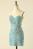 Blue Open Back Sequin Glitter Party Dress