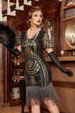 Sequin Black 1920s Dress with Fringes