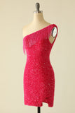 Hot Pink One Shoulder Sequin Party Dress