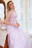A Line One Shoulder Purple Plus Size Ball Dress with Appliques
