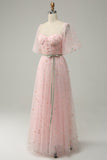 A Line Sweetheart Blush Long Ball Dress with Embroidery