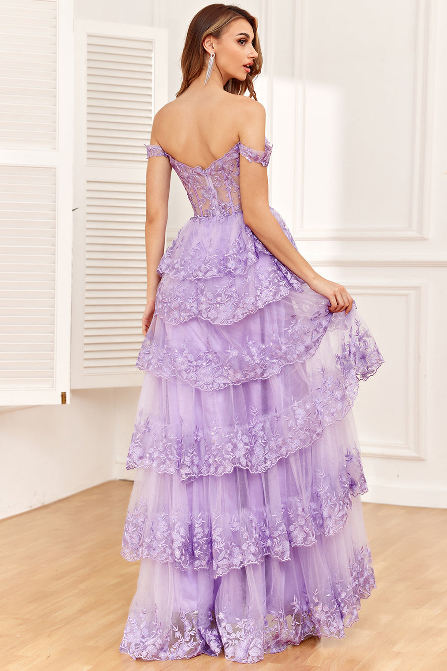 purple ball dress nz open lace back dress ZAPAKA Women Lavender Prom Dress Purple Tulle A-line Spaghetti Straps Party